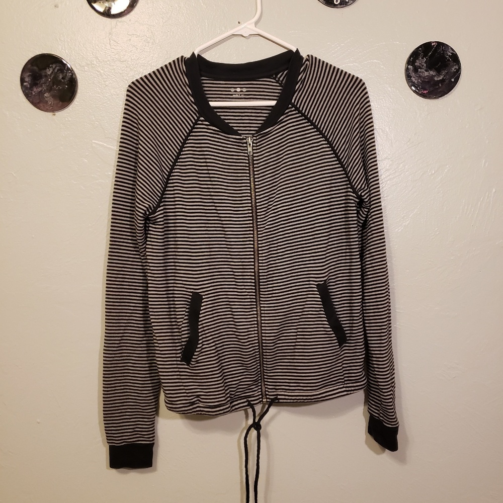 Three dots striped sweater w drawstring